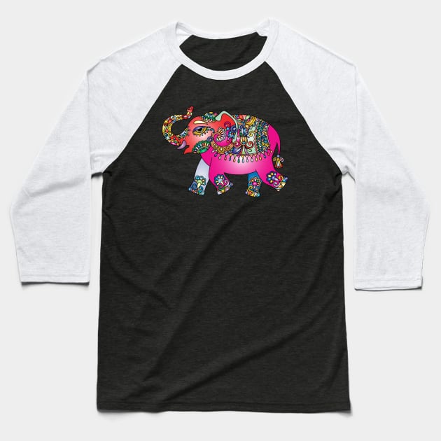 Elephant Colorful Pink Baseball T-Shirt by Mako Design 